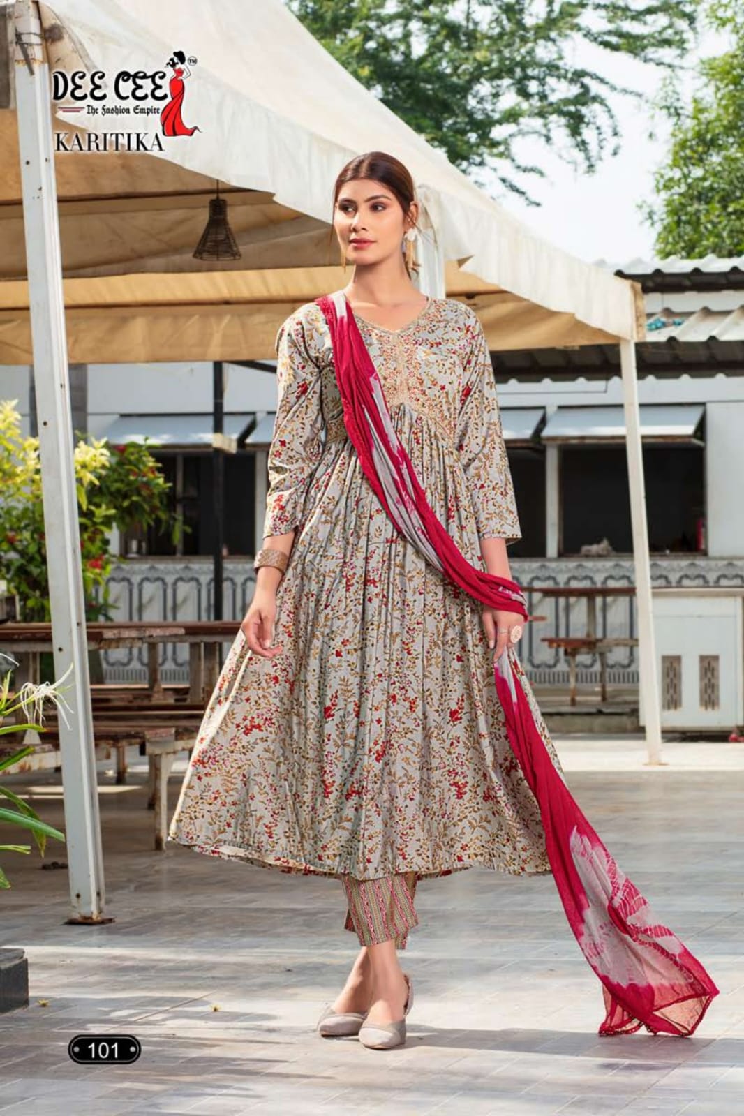 Karitika By Deecee Chanderi Printed Alia Cut Kurti With Bottom Dupatta